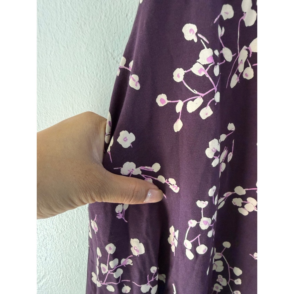Pact Organic Cotton Floral Fit & Flare Dress Purple Cross Back Pockets Small - Picture 7 of 7